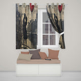 Romantic Couple Silhouette with Red Heart Balloon Distinctive Artistic Home Decor Readymade Eyelet Ring Top Thermal 100% Blackout Curtains