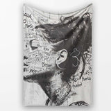 Black and White Woman Portrait Typography Graffiti, All Season Comfort, Stylish Room Decoration - Super Soft Fleece Blanket Bed Sofa Throw