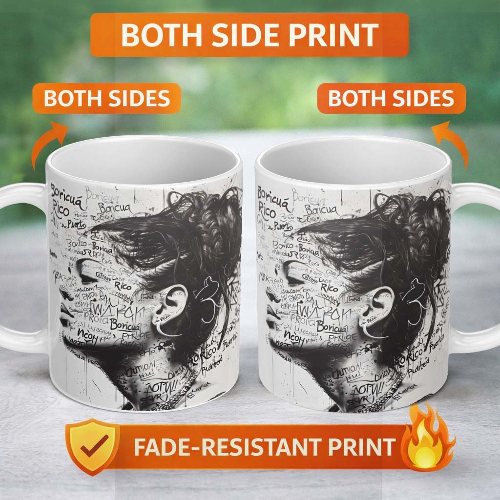 Black and White Woman Portrait Typography Graffiti 11oz Ceramic Coffee Tea Mug White Large Handle