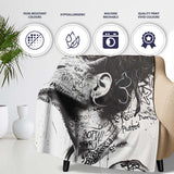 Black and White Woman Portrait Typography Graffiti, All Season Comfort, Stylish Room Decoration - Super Soft Fleece Blanket Bed Sofa Throw