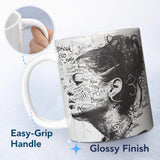Black and White Woman Portrait Typography Graffiti 11oz Ceramic Coffee Tea Mug White Large Handle