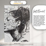Black and White Woman Portrait Typography Graffiti, All Season Comfort, Stylish Room Decoration - Super Soft Fleece Blanket Bed Sofa Throw