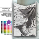 Black and White Woman Portrait Typography Graffiti, All Season Comfort, Stylish Room Decoration - Super Soft Fleece Blanket Bed Sofa Throw