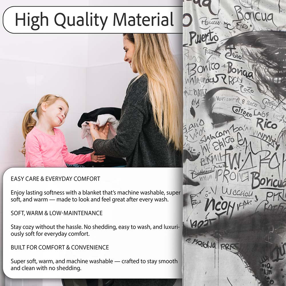 Black and White Woman Portrait Typography Graffiti, All Season Comfort, Stylish Room Decoration - Super Soft Fleece Blanket Bed Sofa Throw