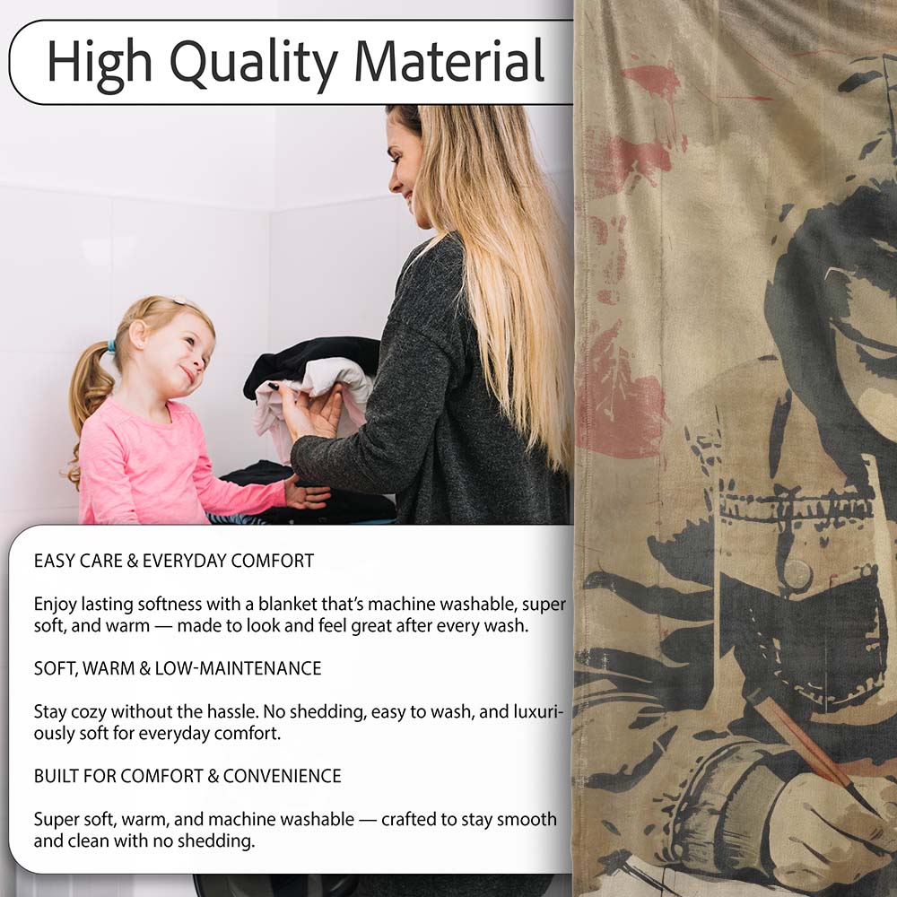 Hooded Student Writing Vintage Urban Street Art, Bedroom Living Room Accent, All Season Comfort - Super Soft Fleece Blanket Bed Sofa Throw