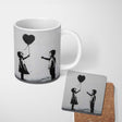 Children Sharing Black Heart Balloon Minimal Graffiti 11oz Ceramic Coffee Tea Mug White Large Handle