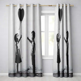 Children Sharing Black Heart Balloon Minimal Graffiti Elegant Artistic Home Decor Readymade Eyelet Ring Top Thermal 100% Blackout Curtains
