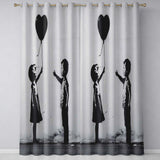 Children Sharing Black Heart Balloon Minimal Graffiti Elegant Artistic Home Decor Readymade Eyelet Ring Top Thermal 100% Blackout Curtains
