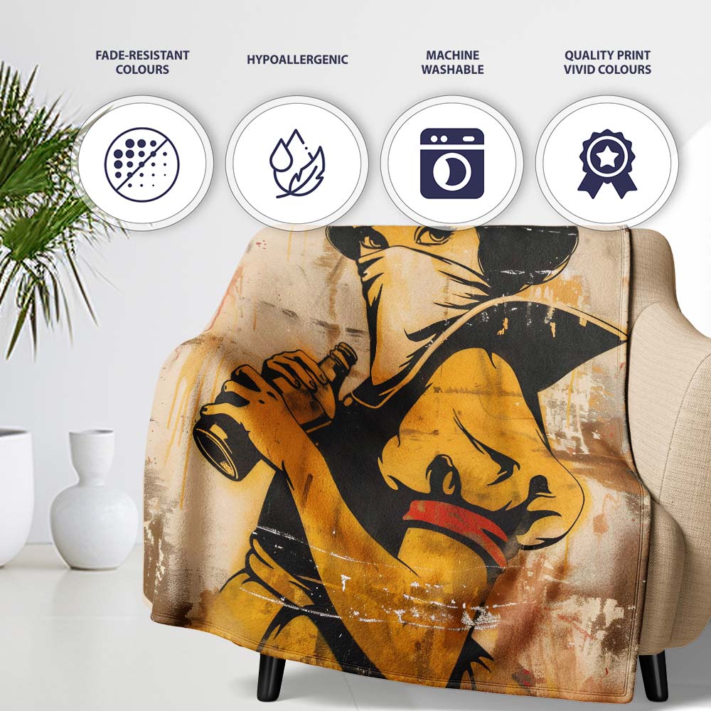 Masked Vintage Woman Holding Bottle Pop Art, Bedroom Living Room Accent, Unique Artistic Design - Super Soft Fleece Blanket Bed Sofa Throw