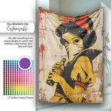 Masked Vintage Woman Holding Bottle Pop Art, Bedroom Living Room Accent, Unique Artistic Design - Super Soft Fleece Blanket Bed Sofa Throw