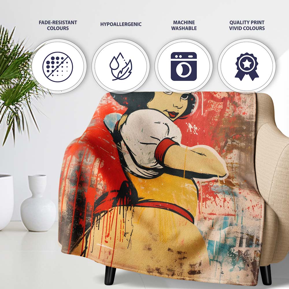 Retro Storybook Woman with Red Bow Urban Pop Art, All Season Comfort, Gift for Adults and Teens - Super Soft Fleece Blanket Bed Sofa Throw