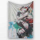 Blonde Jester Woman Colourful Contemporary Graffiti, All Season Comfort, Modern Interior Accent - Super Soft Fleece Blanket Bed Sofa Throw