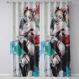 Blonde Jester Woman Colourful Contemporary Graffiti Stylish Design for Home Decor Readymade Eyelet Ring Top Thermal 100% Blackout Curtains