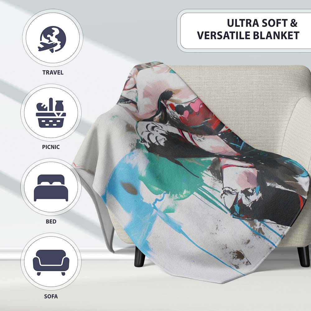 Blonde Jester Woman Colourful Contemporary Graffiti, All Season Comfort, Modern Interior Accent - Super Soft Fleece Blanket Bed Sofa Throw