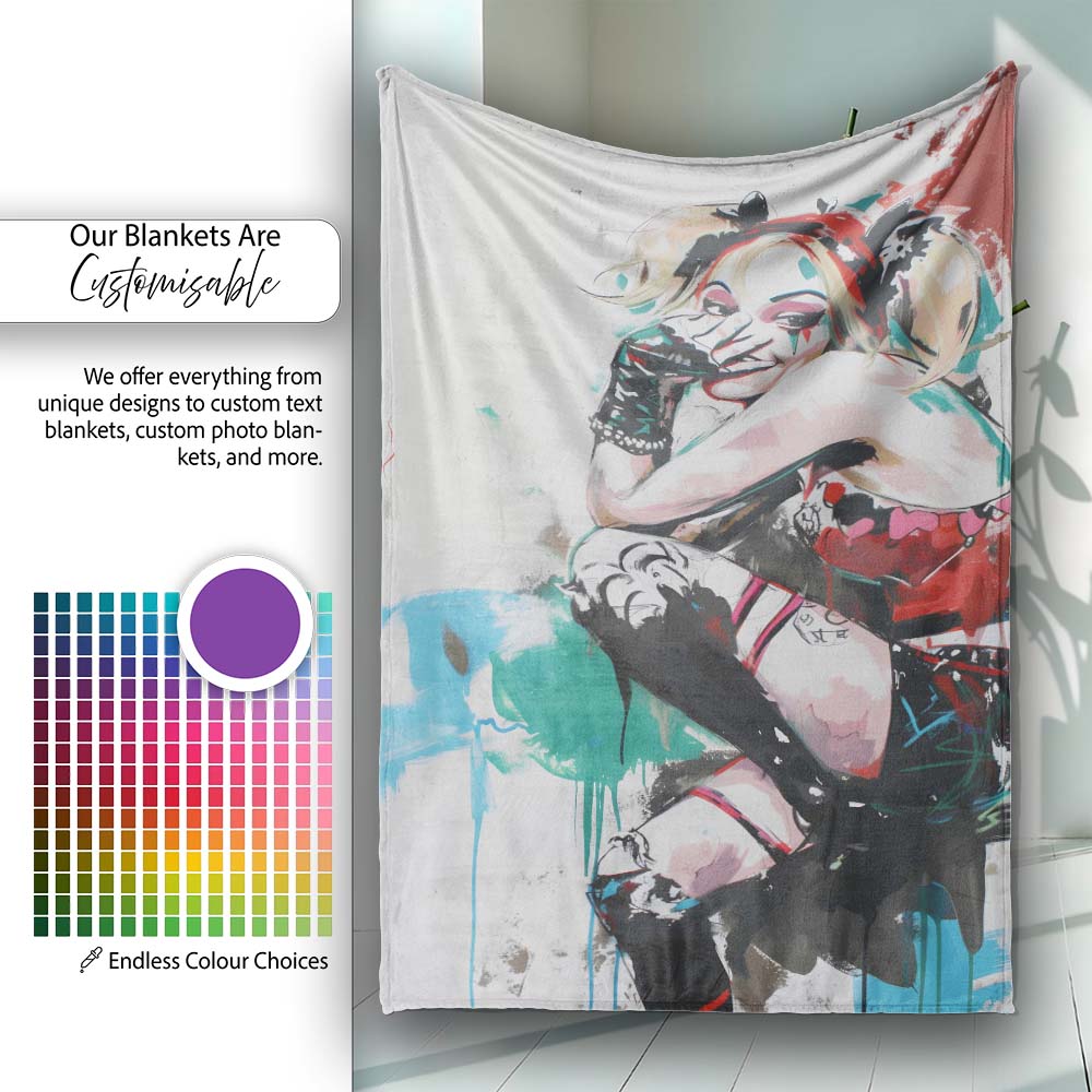 Blonde Jester Woman Colourful Contemporary Graffiti, All Season Comfort, Modern Interior Accent - Super Soft Fleece Blanket Bed Sofa Throw