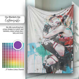 Blonde Jester Woman Colourful Contemporary Graffiti, All Season Comfort, Modern Interior Accent - Super Soft Fleece Blanket Bed Sofa Throw