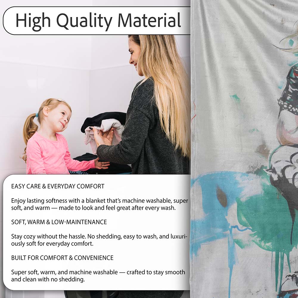 Blonde Jester Woman Colourful Contemporary Graffiti, All Season Comfort, Modern Interior Accent - Super Soft Fleece Blanket Bed Sofa Throw