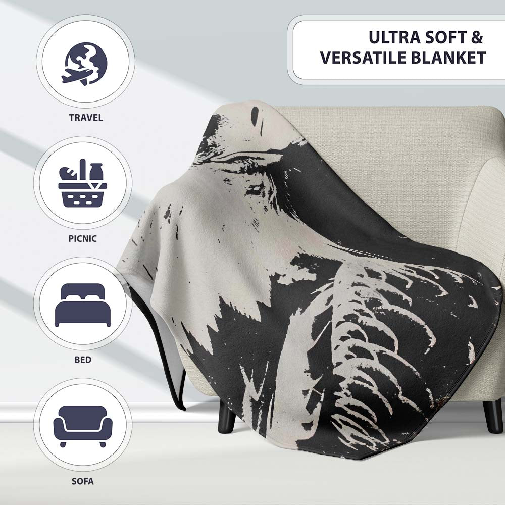 Monochrome Eagle Portrait Vintage Stencil, Bedroom Living Room Accent, Comfortable Everyday Use - Super Soft Fleece Blanket Bed Sofa Throw