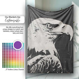 Monochrome Eagle Portrait Vintage Stencil, Bedroom Living Room Accent, Comfortable Everyday Use - Super Soft Fleece Blanket Bed Sofa Throw