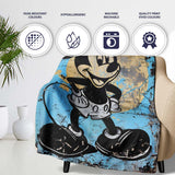 Crowned Cartoon Mouse Blue Gold Urban Pop Art, All Season Comfort, Thoughtful Housewarming Gift - Super Soft Fleece Blanket Bed Sofa Throw