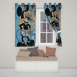 Crowned Cartoon Mouse Blue Gold Urban Pop Art Vibrant Bold Artwork for Home Decor Readymade Eyelet Ring Top Thermal 100% Blackout Curtains