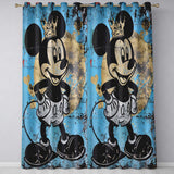 Crowned Cartoon Mouse Blue Gold Urban Pop Art Vibrant Bold Artwork for Home Decor Readymade Eyelet Ring Top Thermal 100% Blackout Curtains