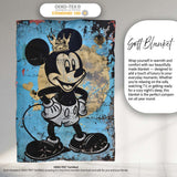 Crowned Cartoon Mouse Blue Gold Urban Pop Art, All Season Comfort, Thoughtful Housewarming Gift - Super Soft Fleece Blanket Bed Sofa Throw