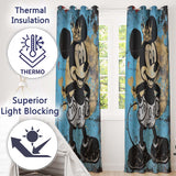 Crowned Cartoon Mouse Blue Gold Urban Pop Art Vibrant Bold Artwork for Home Decor Readymade Eyelet Ring Top Thermal 100% Blackout Curtains
