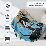 Crowned Cartoon Mouse Blue Gold Urban Pop Art, All Season Comfort, Thoughtful Housewarming Gift - Super Soft Fleece Blanket Bed Sofa Throw