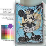 Crowned Cartoon Mouse Blue Gold Urban Pop Art, All Season Comfort, Thoughtful Housewarming Gift - Super Soft Fleece Blanket Bed Sofa Throw