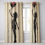 Woman Holding Red Heart Balloon Minimal Street Art Striking Design for Home Decor Readymade Eyelet Ring Top Thermal 100% Blackout Curtains