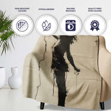Woman Holding Red Heart Balloon Minimal Street Art, All Season Comfort, Stylish Room Decoration - Super Soft Fleece Blanket Bed Sofa Throw