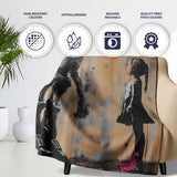 Robot and Girl Futuristic Urban Graffiti, Bedroom Living Room Accent, Decorative Wall Art Style - Super Soft Fleece Blanket Bed Sofa Throw
