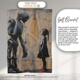 Robot and Girl Futuristic Urban Graffiti, Bedroom Living Room Accent, Decorative Wall Art Style - Super Soft Fleece Blanket Bed Sofa Throw