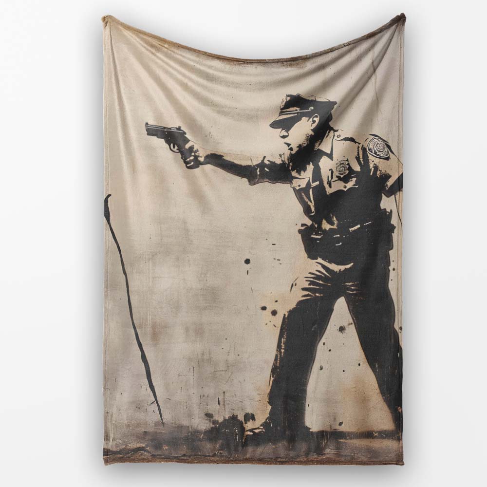 Police Officer Aiming at Black Flower Stencil, All Season Comfort, Thoughtful Housewarming Gift - Super Soft Fleece Blanket Bed Sofa Throw