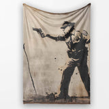 Police Officer Aiming at Black Flower Stencil, All Season Comfort, Thoughtful Housewarming Gift - Super Soft Fleece Blanket Bed Sofa Throw