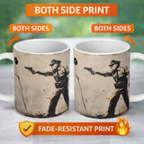 Police Officer Aiming at Black Flower Stencil 11oz Ceramic Coffee Tea Mug White Large Handle