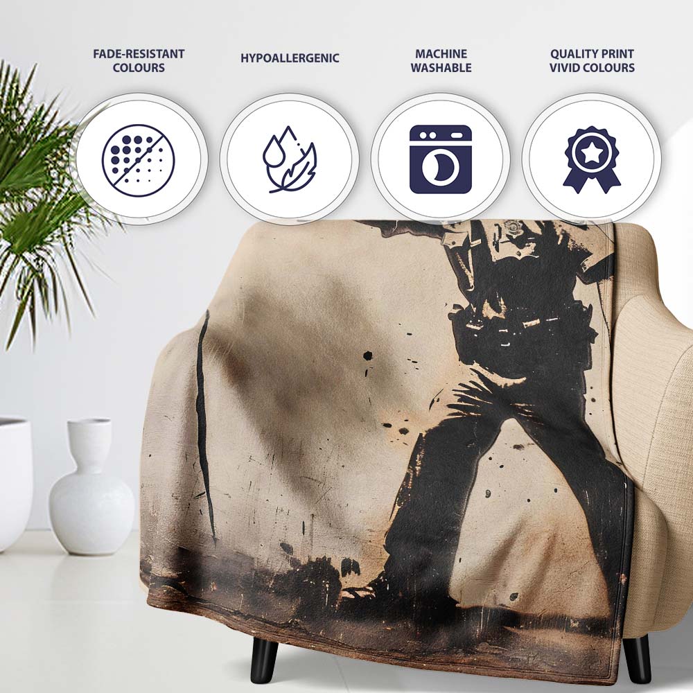 Police Officer Aiming at Black Flower Stencil, All Season Comfort, Thoughtful Housewarming Gift - Super Soft Fleece Blanket Bed Sofa Throw