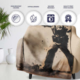 Police Officer Aiming at Black Flower Stencil, All Season Comfort, Thoughtful Housewarming Gift - Super Soft Fleece Blanket Bed Sofa Throw
