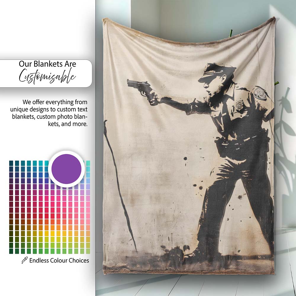 Police Officer Aiming at Black Flower Stencil, All Season Comfort, Thoughtful Housewarming Gift - Super Soft Fleece Blanket Bed Sofa Throw