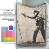 Police Officer Aiming at Black Flower Stencil, All Season Comfort, Thoughtful Housewarming Gift - Super Soft Fleece Blanket Bed Sofa Throw