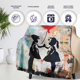 Children High Five Beneath Red Heart Balloon, Comfortable Everyday Use, Stylish Room Decoration - Super Soft Fleece Blanket Bed Sofa Throw