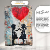 Children High Five Beneath Red Heart Balloon, Comfortable Everyday Use, Stylish Room Decoration - Super Soft Fleece Blanket Bed Sofa Throw