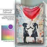 Children High Five Beneath Red Heart Balloon, Comfortable Everyday Use, Stylish Room Decoration - Super Soft Fleece Blanket Bed Sofa Throw
