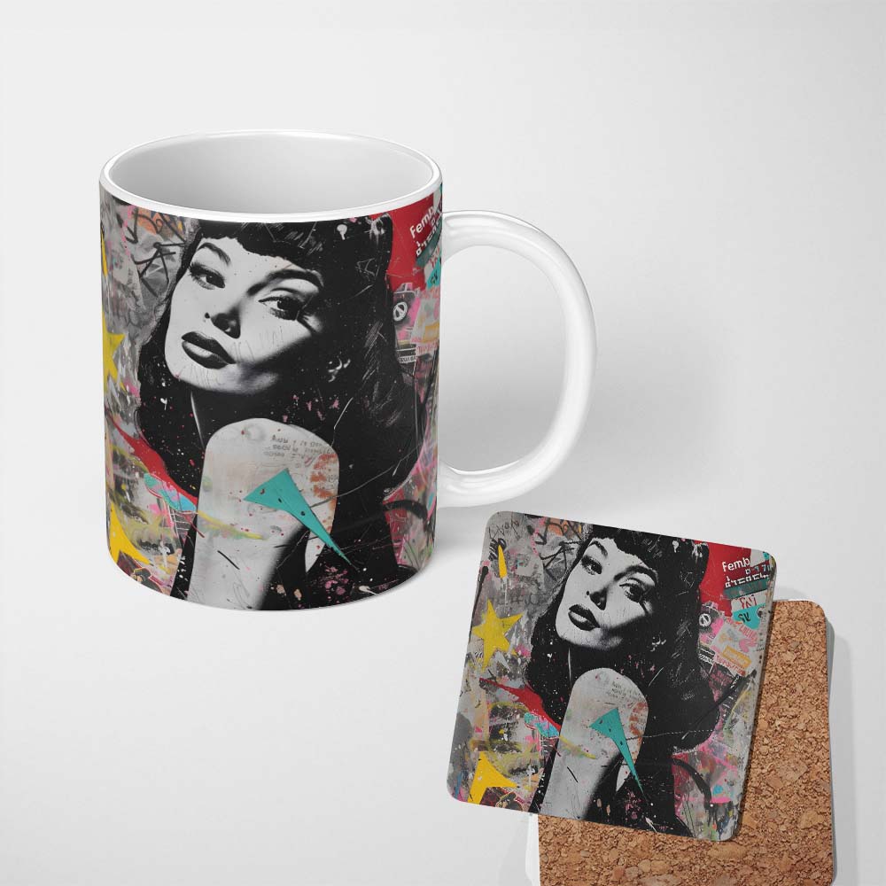 Colourful Woman Portrait Urban Collage Graffiti 11oz Ceramic Coffee Tea Mug White Large Handle