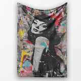 Colourful Woman Portrait Urban Collage Graffiti, Bedroom Living Room Accent, All Season Comfort - Super Soft Fleece Blanket Bed Sofa Throw