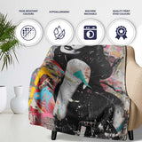 Colourful Woman Portrait Urban Collage Graffiti, Bedroom Living Room Accent, All Season Comfort - Super Soft Fleece Blanket Bed Sofa Throw