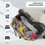 Colourful Woman Portrait Urban Collage Graffiti, Bedroom Living Room Accent, All Season Comfort - Super Soft Fleece Blanket Bed Sofa Throw