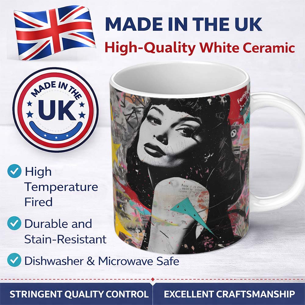 Colourful Woman Portrait Urban Collage Graffiti 11oz Ceramic Coffee Tea Mug White Large Handle