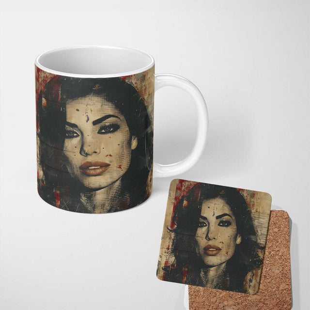 Vintage Sepia Woman Portrait Distressed Street Art 11oz Ceramic Coffee Tea Mug White Large Handle